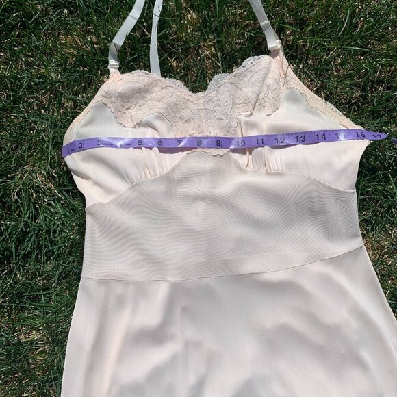 Vintage Babydoll Midi Slip Dress Satin Lace Trim Boho Lingerie - Picture 9 of 16
